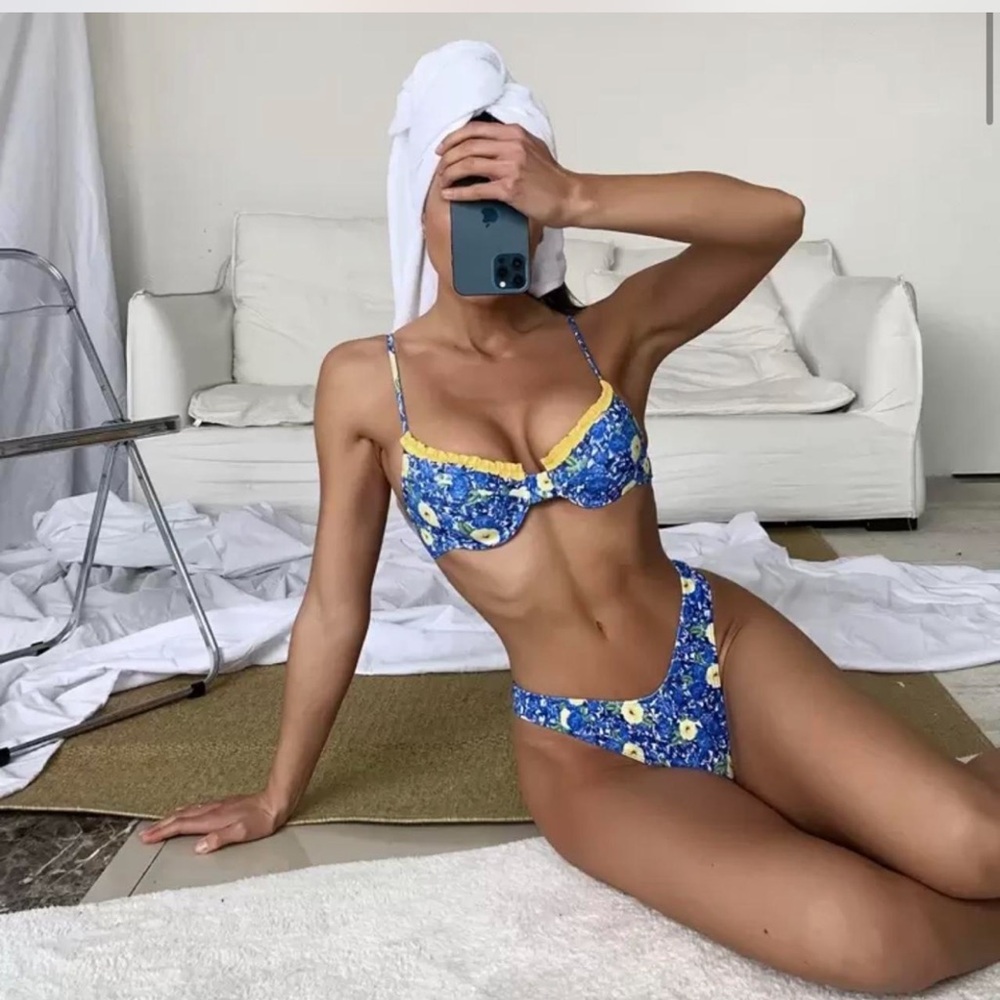 WORN ONCE Blue and Yellow Bikini Set